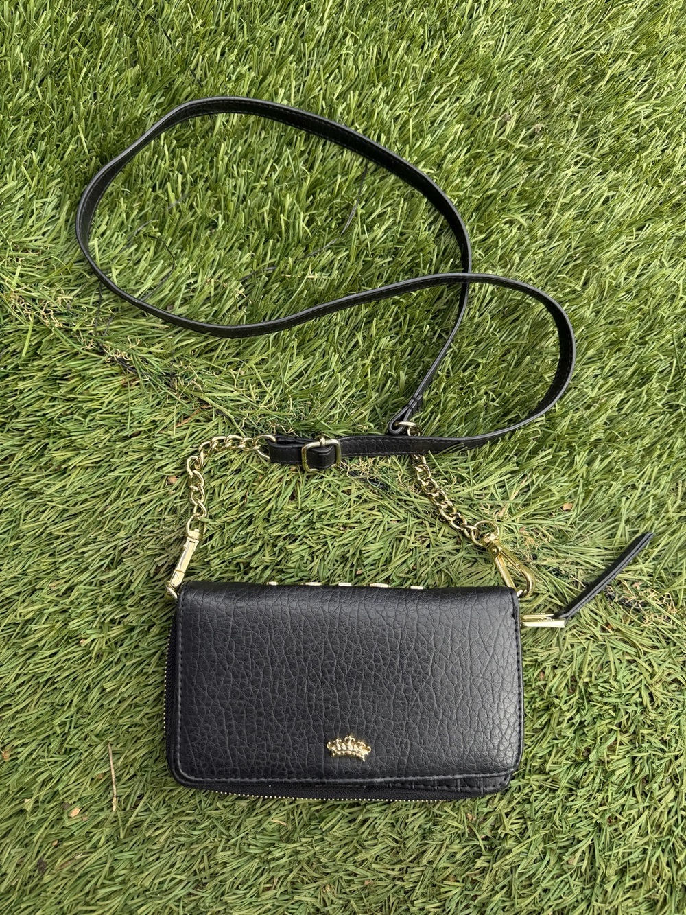 Black Leather Crossbody Bag with Gold Hardware - Women's Shoulder Bag